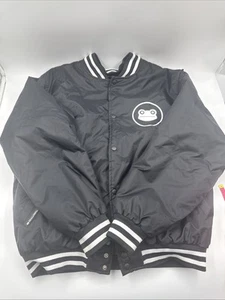 Holloway Mens Quilted Bomber Jacket Black White Stripe Large Button - Picture 1 of 9