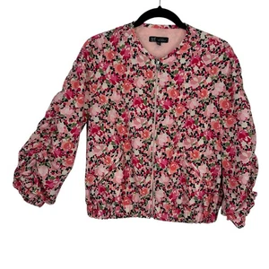 Zara Trf Zip Up Crepe Jacke Gr. Medium hell Blumenmuster Rundhals - Bild 1 von 15