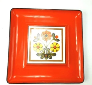 Mid Century 12" Tray Central Orange Floral Tile Plastic Well Surround 60's 70s - Picture 1 of 7