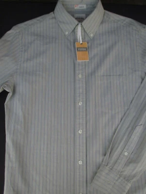 NWT Fossil Mens Button Front Long Streeve Cotton Stripe Kennedy Shirt Small S - Image 1 of 4