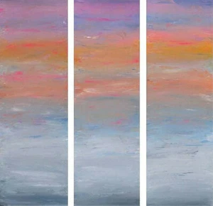 Signed original abstract landscape WINTER 36" x 36" 3-canvas triptych painting  - Picture 1 of 3
