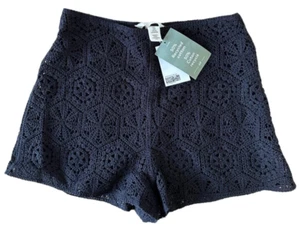 H&M Women's Crochet-look Lace Shorts w/ Side Zip Cotton Blend Size S Black - Picture 1 of 7