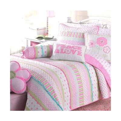 Розовый в горошек мира и любви 100% хлопок двусторонний лоскутное одеяло комплект постельного белья для детей... - Изображение 1 из 4