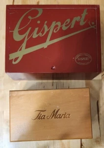 Lot of 2 empty wooden cigar boxes Gispert slide lid Tia Maria hinged lid EUC - Picture 1 of 7