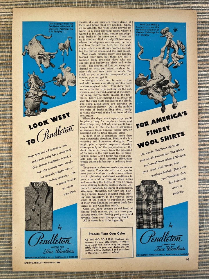 Camisa de lana Pendleton look West To Finest Portland Oregon 1946 anuncio impreso vintage Foto 1 de 1