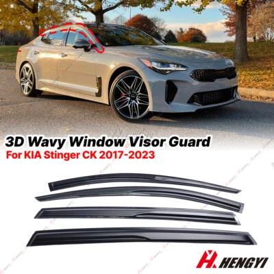 Para Kia Stinger 2018-2023 4 piezas protector de lluvia deflector ventana negra ventilación solar visera Foto 1 de 4