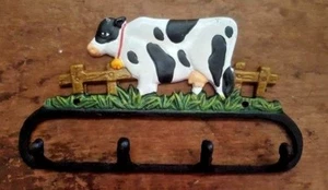 COW 4 HOOK BATHROOM or KITCHEN Towel Hanger, rustic farmhouse country cast iron - Picture 1 of 2