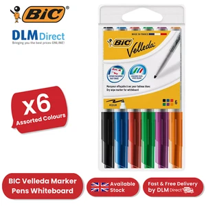 BIC Velleda Dry Wipe Whiteboard Markers Assorted Colors, Medium Tip - Pack of 6 - Picture 1 of 15