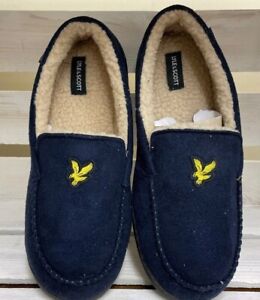 Lyle & Scott Moccasin Slippers Navy Blue Lined Mens UK Size 12 Comfort Gift 