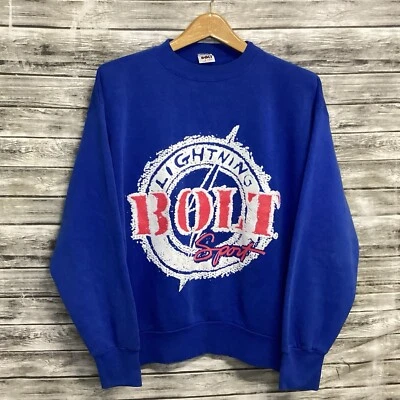 Vintage Lightning Bolt Sport Sweatshirt Mens Large Blue Graphic Crewneck 90s - Изображение 1 из 4