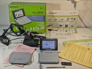 Rare Sony Clie PEG-UX50 - Ensemble Collection Complet (Boîte/Docs) - Foto 1 di 19