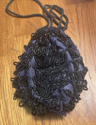 Vintage Glass Satin Beaded Purse  Elegant Drawstring 6” X 4” Circa 1920-1930 - Image 1 of 4