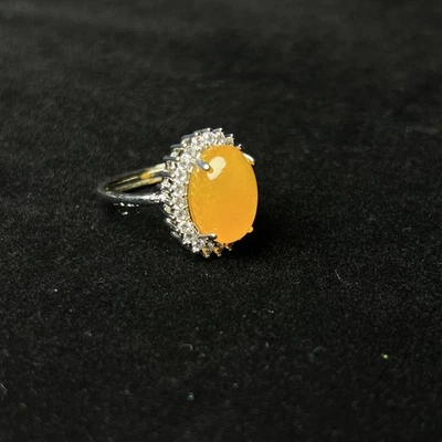 Natural Yellow Jadeite Ring - Oval Open-End w/ Diamond Halo alloy Adjustable Foto 1 de 4