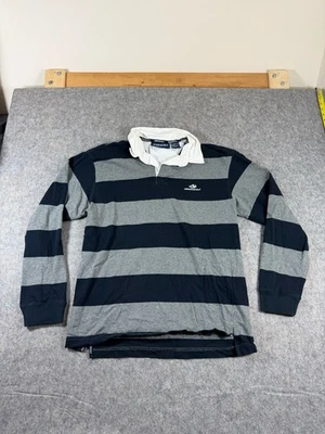 复古 90 年代 Y2K Aeropostale 男式大号条纹重型长袖橄榄球 Polo 衫 — 第 1/4 张图片