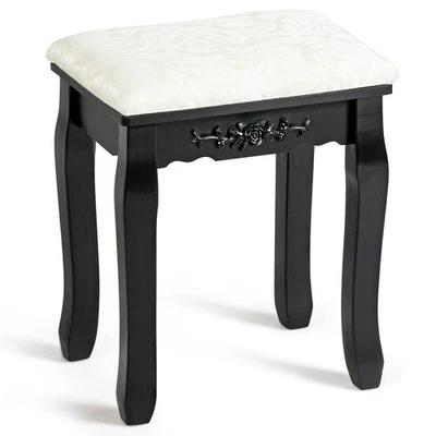 Dressing Stool Vanity Wave Design Makeup Pad Cushioned Chair Piano Seat Black - Image 1 of 4