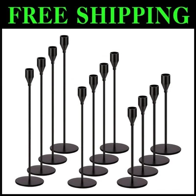 Candelabros negros mate de 12 piezas con opciones de varias alturas para una decoración única Foto 1 de 4