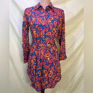 Retro Paisley Kleid rosa blau 70er psychedelisch Boho Hippie Knopfleiste Neu mit Etikett Gr. Small - Bild 1 von 11