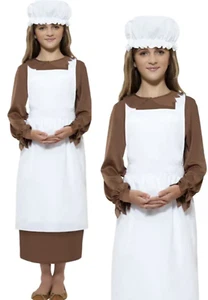 Girls Victorian Maid Apron Kids Book Day Fancy Dress Costume Age 7-9 - Picture 1 of 1