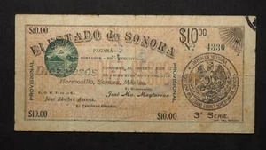 1913  SONORA MEXICO  10 PESO **NICE NOTE **  FREE SHIPPING  LN526 - Picture 1 of 2