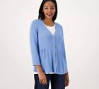 Susan Graver Lifestylespa Knit 3/4-Sleeve Sweater Aged Blue Xs New