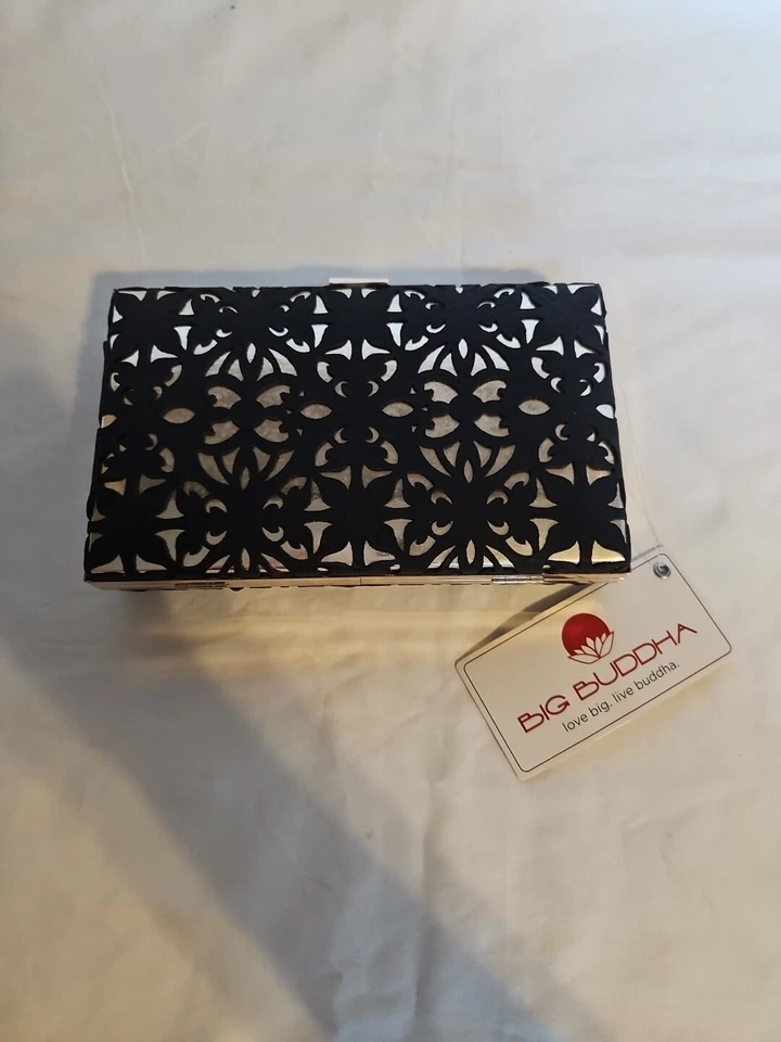 Bolso sin asas Big Buddha JBirdie negro imitación cuero en relieve sobre dorado nuevo con etiquetas. Foto 1 de 4