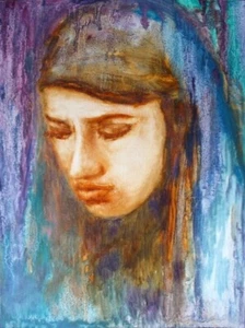 Trujillo Art (not jose ) portrait colorful veil Middle East woman collectable - Picture 1 of 1