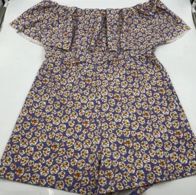 Romper Feminino Roxo Multicolorido Floral Sem Mangas Fora do Ombro, Tamanho Ver Fotos - Imagem 1 de 4