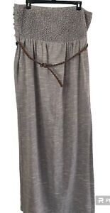 I Heart Ronson Strapless Pucker Top Maxi Dress With Belt Gray Jersey Size XL