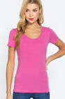 Women's Basic T-Shirt Scoop Neck Cotton Short Sleeve Solid Knit Plain Top Fitted