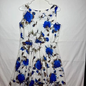 Blue Enchantress Floral Fit & Flare Dress Sleeveless Party White Blue Sz Large - Picture 1 of 10