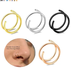 Double Hoop Nose Ring for Single Piercing,Snug Spiral Nose Ring 20G 8Mm Thin Nos - Picture 1 of 7