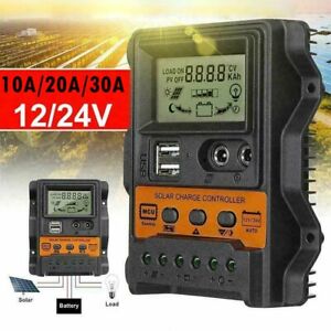 12/24V 10A 20A 30A PWM Solar Charge Controller Panel Battery Regulator Dual USB