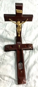 VINTAGE WOOD PRIEST'S DIVINITY CROSS Metal Christ Sick Call Last Rites - Picture 1 of 8
