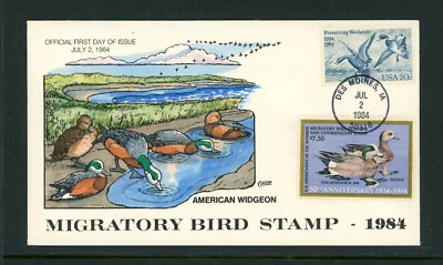 1984 FDC USA Scott # RW51 Collins Hand-Painted Cachet VF Cover Duck Stamp - Image 1 of 2