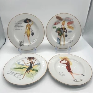Sakura Glamour Girls Salad/Dessert Plates Set of 4 Whimsey Fashionista Sayings - Picture 1 of 6