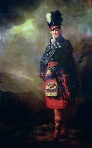Peinture à l'huile ancien portrait général écossais portant uniforme militaire standing art