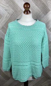 Jersey de punto abierto verde menta WOOLOVERS para dama talla L 100 % algodón orgánico - Imagen 1 de 22