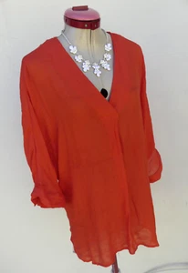 WILLOW TREE Orange Loose Fit TOP Size L/XL 18 Plus Short Sleeves Casual Coral - Picture 1 of 6