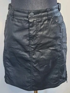 Women's Country Road Black Leather-Look Skirt Size 12 Pockets Zip Split Sides - Picture 1 of 9