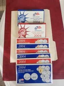 2004 SILVER PROOF SET (2004) PROOF SET) (3) 2004 UNCIRCULATED MINT SETS - Picture 1 of 2