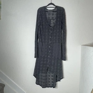 Free People Beach Love Song Crochet Cover Up Size L Gray Hi Lo Button Front - Picture 1 of 10
