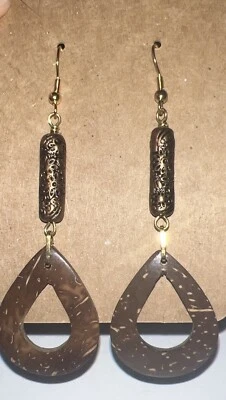 Pendientes colgantes de gancho franceses hechos a mano dorados con cuentas marrones regalo para mujer nuevos boho Foto 1 de 4