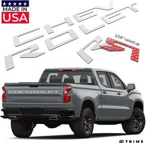 3D Raised Chrome Tailgate letters For Chevrolet Silverado 2019 2020 Rear Silver - Picture 1 of 10