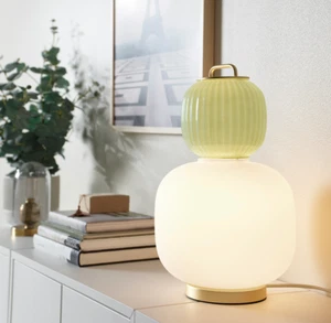 IKEA PILBLIXT Table Lamp, White/ Light Green Glass/Gold Effect Metal, 41 cm, 16" - Picture 1 of 10