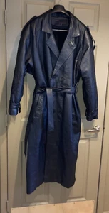 Phase 2 Vintage schwarzer Leder-Trenchcoat mit Gürtel Reißverschlussfutter Gr. XL.. - Bild 1 von 5