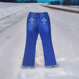 Jeans Earl bootcut blu vita media misto cotone impreziosito bling donna taglia 8 - Foto 1 di 10