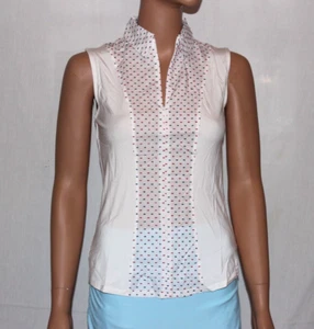 MOVETES DAMEN ÄRMELLOSES CINDY SHIRT WEISS MIT MARINEBLAUEN & ROTEN PUNKTEN – GRÖSSE 0 BIS 14 - Bild 1 von 6