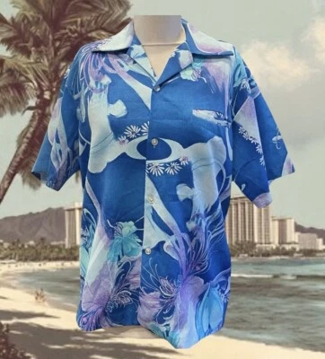 Camisa De Colección Waltah Clarkes Para Hombres Hawaiana Hawaiana Honolulu Arte Talla Pequeña Azul Años 70 Foto 1 de 4