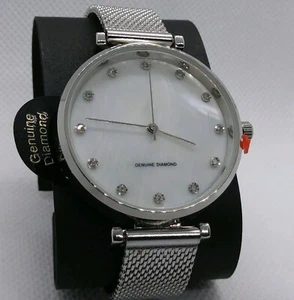 Womens 1/10 CTTW Diamond Accent Silver Tone Style Bracelet Quartz Watch Gift Set - Picture 1 of 10