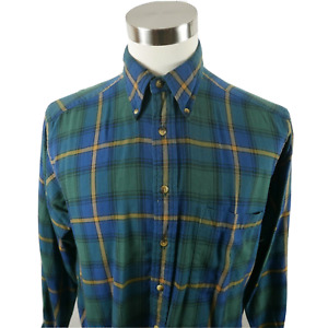 Nautica Men's Vintage Button Down Flannel Shirt M Medium Blue Green Plaid